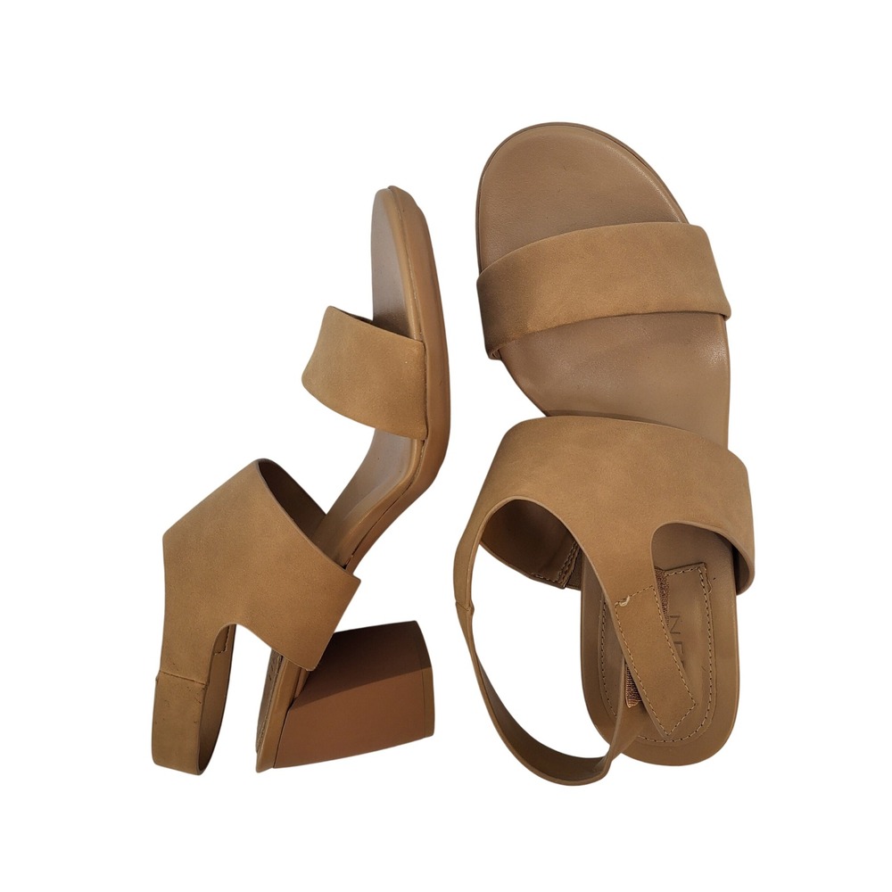 Naturalizer Trace-Ankle Tan Block Heel Sandals Womens 9.5W Wide Minimalist Strap